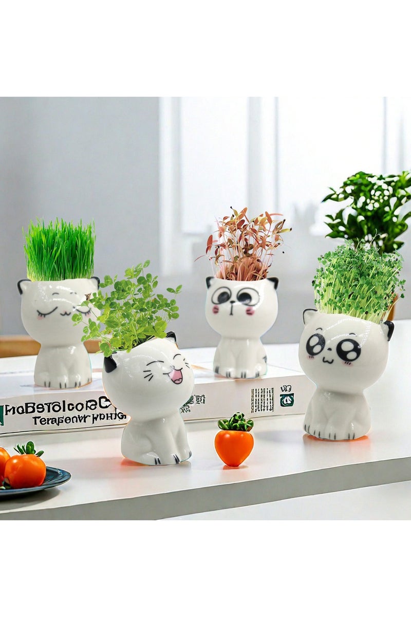 Cute Cat Ceramic Planters for Indoor Plants – Mini Desktop Pot with Drainage Hole | Perfect for Succulents, Air Plants & Small Houseplants | Office, Home, Dorm Decor or Kids’ Gift (Set of 4 Styles) - Image 1