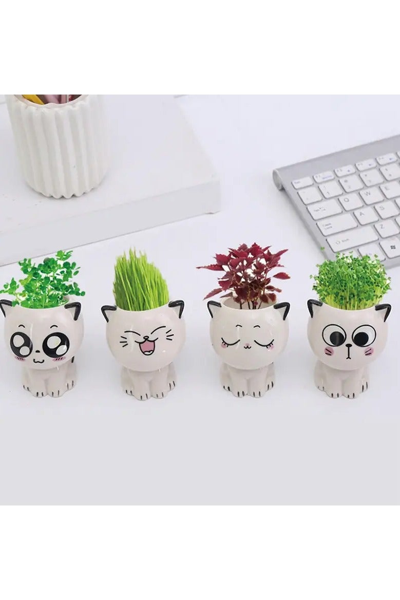 Cute Cat Ceramic Planters for Indoor Plants – Mini Desktop Pot with Drainage Hole | Perfect for Succulents, Air Plants & Small Houseplants | Office, Home, Dorm Decor or Kids’ Gift (Set of 4 Styles) - Image 2
