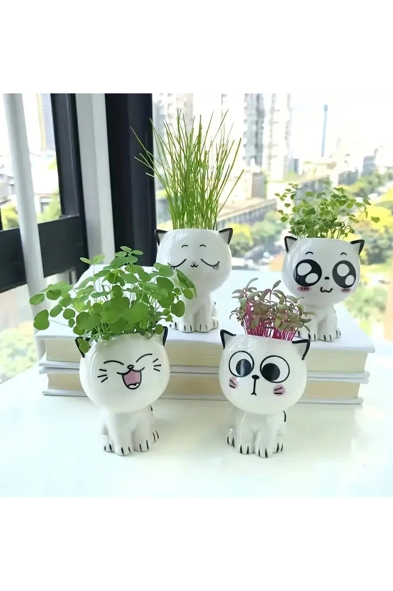 Cute Cat Ceramic Planters for Indoor Plants – Mini Desktop Pot with Drainage Hole | Perfect for Succulents, Air Plants & Small Houseplants | Office, Home, Dorm Decor or Kids’ Gift (Set of 4 Styles) - Image 3