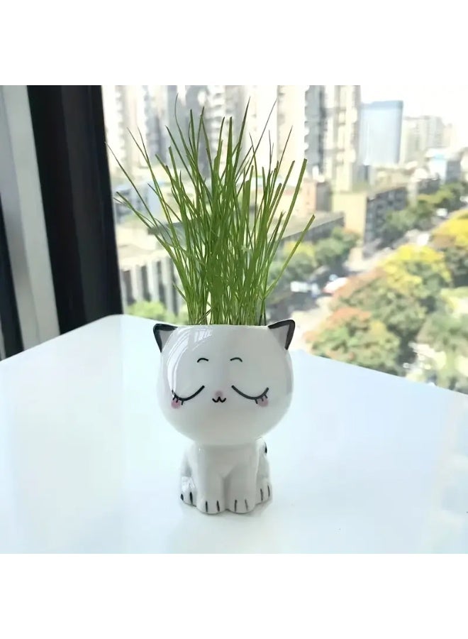 Cute Cat Ceramic Planters for Indoor Plants – Mini Desktop Pot with Drainage Hole | Perfect for Succulents, Air Plants & Small Houseplants | Office, Home, Dorm Decor or Kids’ Gift (Set of 4 Styles) - Image 5