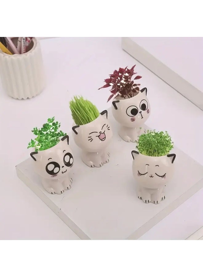 Cute Cat Ceramic Planters for Indoor Plants – Mini Desktop Pot with Drainage Hole | Perfect for Succulents, Air Plants & Small Houseplants | Office, Home, Dorm Decor or Kids’ Gift (Set of 4 Styles) - Image 4