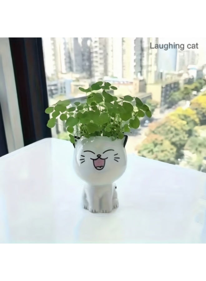 Cute Cat Ceramic Planters for Indoor Plants – Mini Desktop Pot with Drainage Hole | Perfect for Succulents, Air Plants & Small Houseplants | Office, Home, Dorm Decor or Kids’ Gift - Image 5