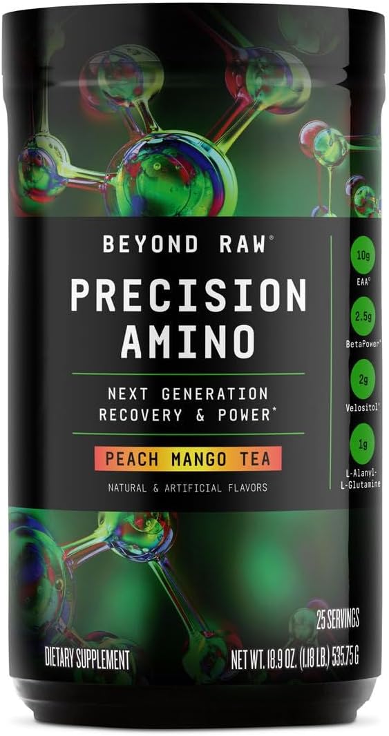 BEYOND RAW Precision Amino Recovery  Power Amino Acid Formula Fuel Muscles Enhance Hydration Peach Mango Tea 25 Servings - Image 1