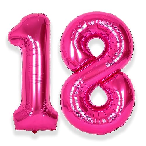 SUWEN 40 Inch Hot Pink Large 18 Number Balloons Big Foil Helium Number Balloons 09 Jumbo Happy 18th Mylar Birthday Party Decorations for Girl or Women 81 Anniversary Party Supplies - Image 1