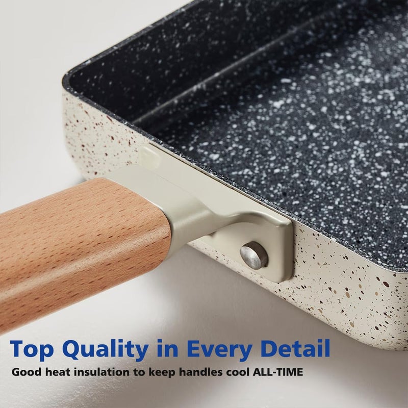 LISOS Ceramic Coating Square Japanese Tamagoyaki Omelette Small Skillet, Non-stick Rectangle Egg Roll Pan with Wood Handle - Image 2