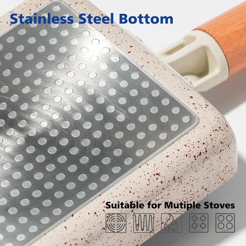 LISOS Ceramic Coating Square Japanese Tamagoyaki Omelette Small Skillet, Non-stick Rectangle Egg Roll Pan with Wood Handle - Image 3