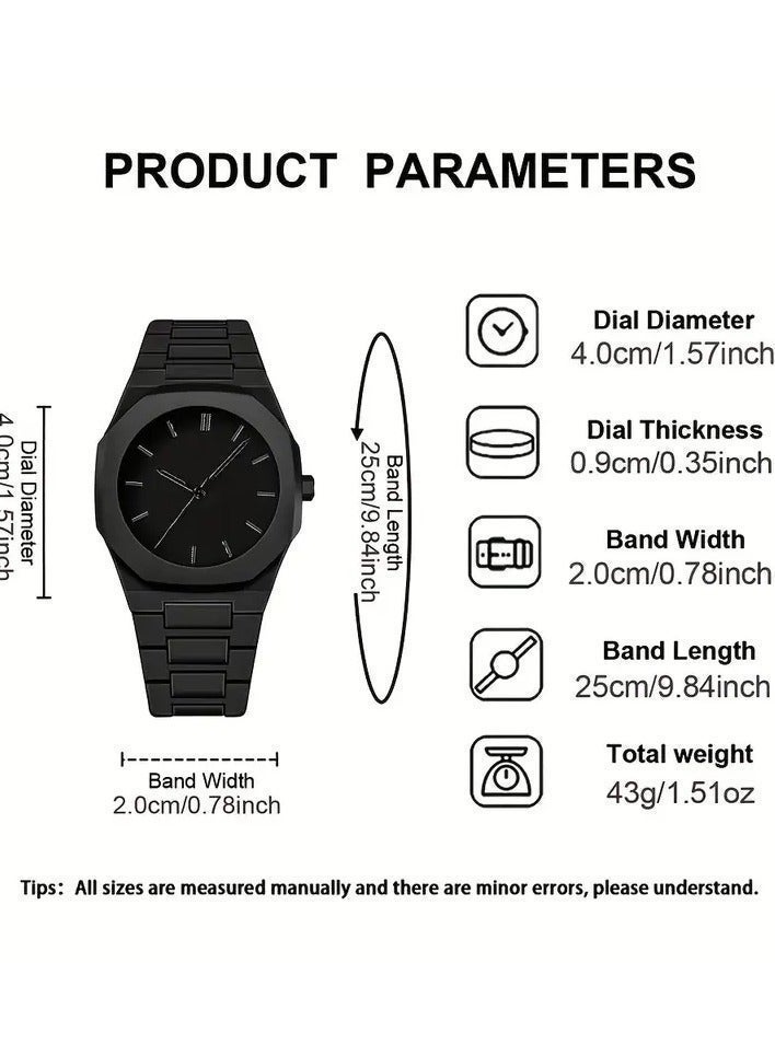 وينكس ساعة كوارتز رجالية، طراز رياضي كاجوال أسود، ميناء مضلع بأرقام رومانية، هيكل وحزام بلاستيكي، تعمل بالبطارية، مثالية للارتداء اليومي والهدايا، ساعة للرجال - Image 5