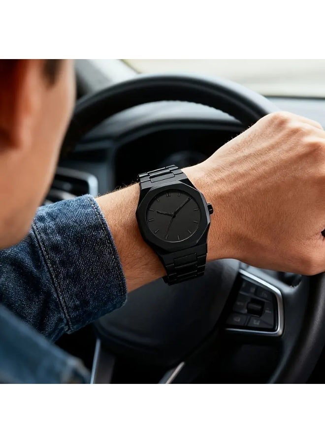 وينكس ساعة كوارتز رجالية، طراز رياضي كاجوال أسود، ميناء مضلع بأرقام رومانية، هيكل وحزام بلاستيكي، تعمل بالبطارية، مثالية للارتداء اليومي والهدايا، ساعة للرجال - Image 4