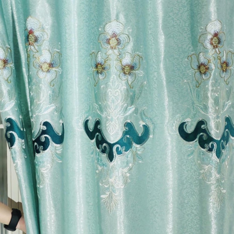 Amidoudou 1 Pair European Luxury Embroidered Curtains for Living Room Bedroom (Blue Green,51x90 Inch) - Image 2
