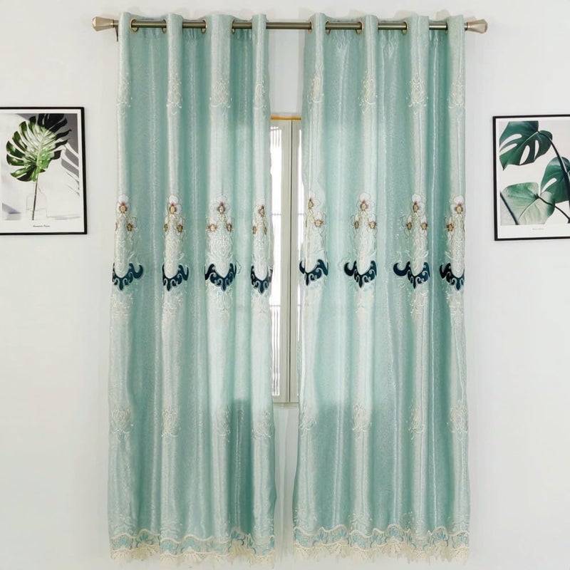 Amidoudou 1 Pair European Luxury Embroidered Curtains for Living Room Bedroom (Blue Green,51x90 Inch) - Image 4