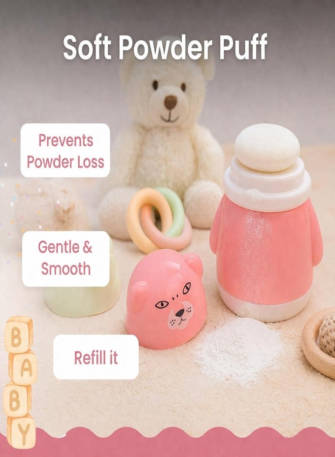 TOYPENTER Portable Baby Skin Care Baby Powder Puff With Box Holder Container For New Born & Kids For Baby Face & Body (Pink-White) - Image 3