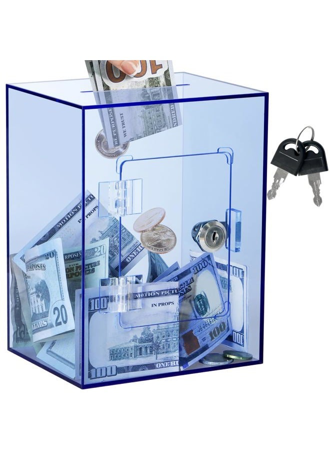 Imeepa Clear Piggy Bank with Lock and Key, Large Acrylic Piggy Banks for Kids Adults, Clear Openable Money Saving Box for Cash Coins, Reusable Saving Box for Real Money (Blue) - Image 1