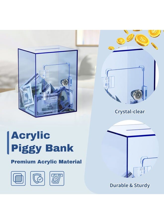 Imeepa Clear Piggy Bank with Lock and Key, Large Acrylic Piggy Banks for Kids Adults, Clear Openable Money Saving Box for Cash Coins, Reusable Saving Box for Real Money (Blue) - Image 4