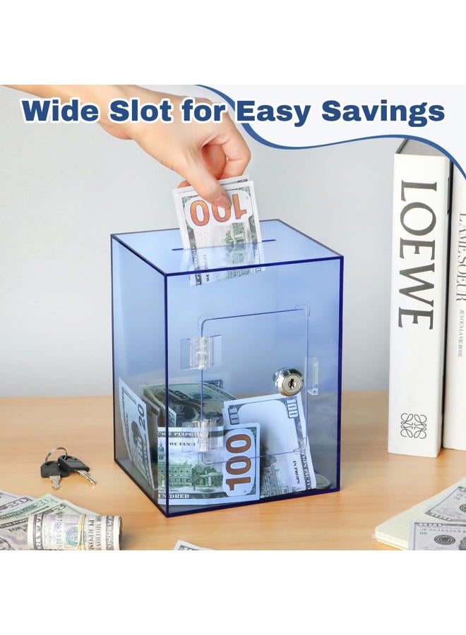 Imeepa Clear Piggy Bank with Lock and Key, Large Acrylic Piggy Banks for Kids Adults, Clear Openable Money Saving Box for Cash Coins, Reusable Saving Box for Real Money (Blue) - Image 5