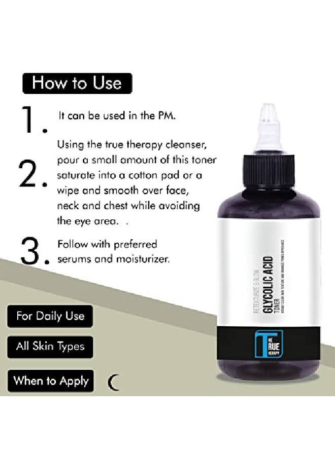 THE TRUE THERAPY Retexturize and Glow 10% Glycolic Acid Face Toner for Glowing Skin 200 ml Liquid Open Pores Tightening Gives Even Skin Tone to Improve Acne Scar Skin Texture for Women and Men  - Image 3