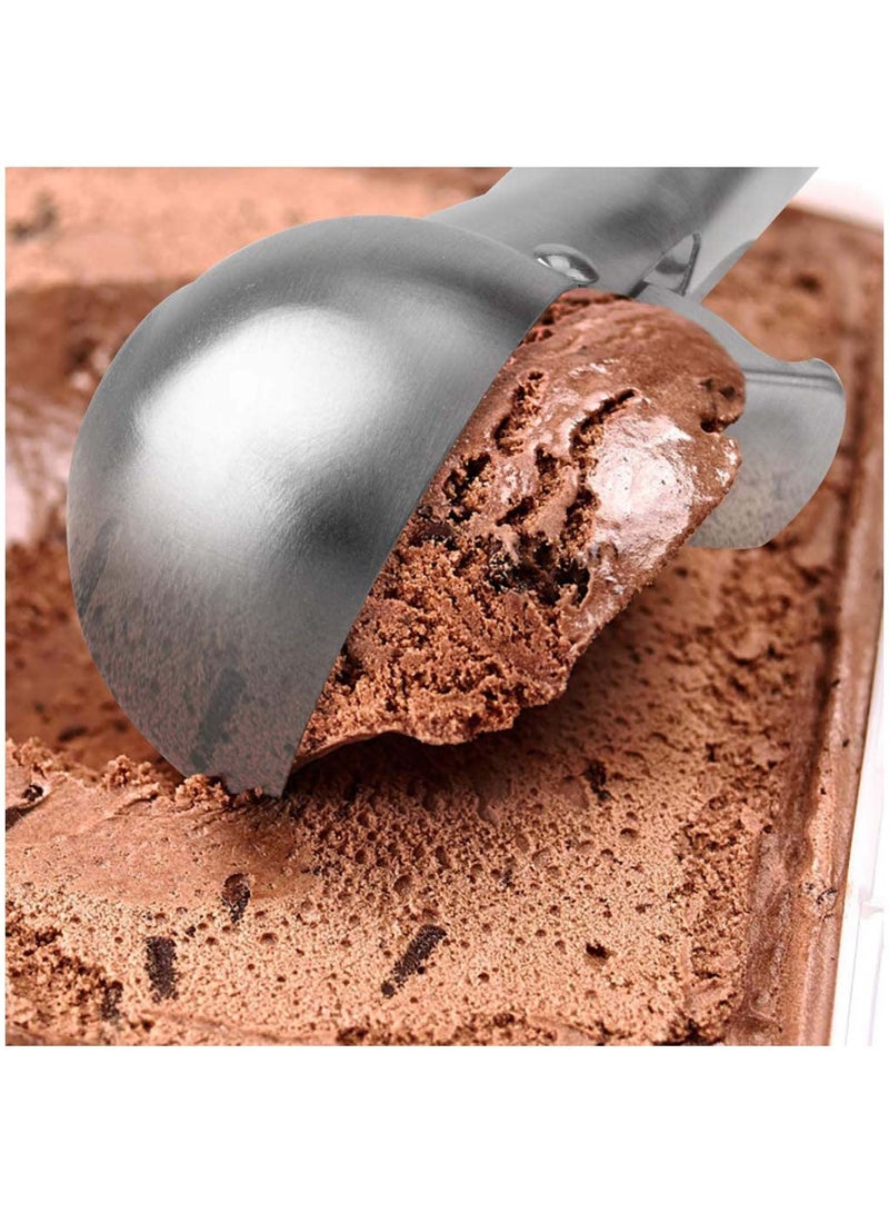 NIBEMINENT Solid Stainless Steel Ice Cream Scoop, 2 Packs of steel Spoon with Easy Trigger, Dipper for Fruits, Water Melon Scoop - Image 4
