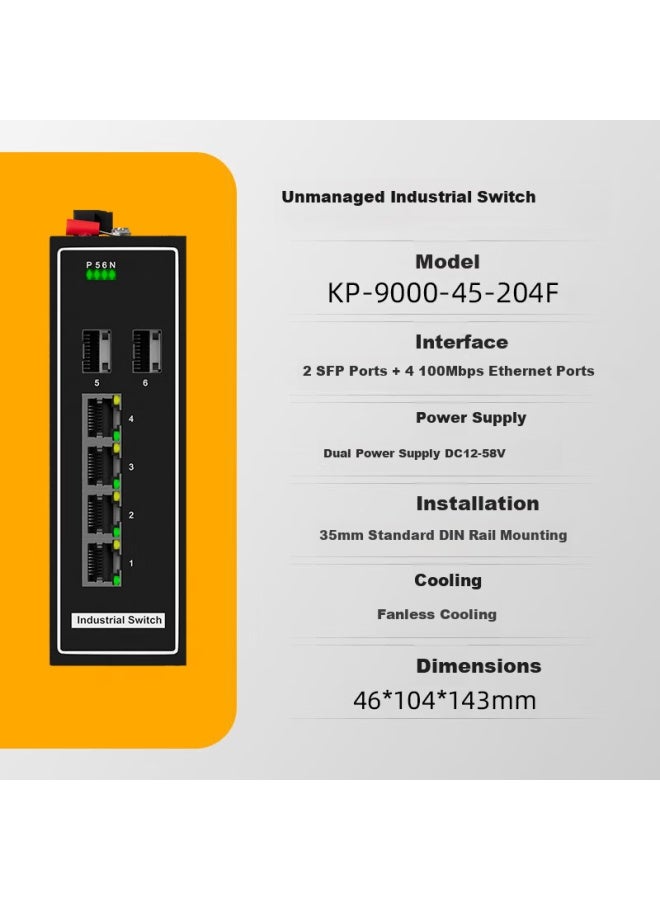 Keeplink Kp-9000-45-204f Industrial Switch 100mbps 2 Fiber 4 Ethernet Sfp Interface Media Converter Din Rail Mounted - Image 1