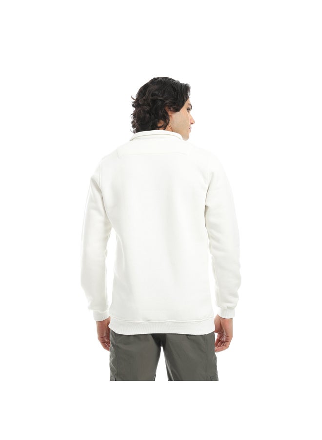 Andora White Turned Down Collar With Zipper Closure Basic Sweatshirt_White - Image 2