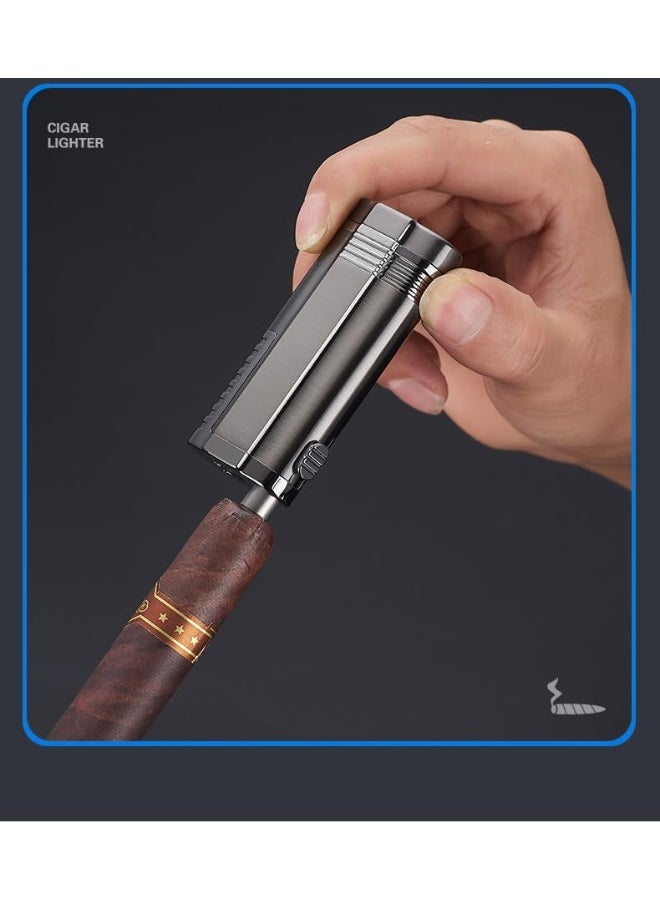 Honest 3-Jet Flame Cigar Lighter – Windproof Refillable Butane Torch with Built-In Cigar Cutter – Metal Body, Adjustable Flame, Lock Switch – Ideal for , BBQ, Camping - Image 3
