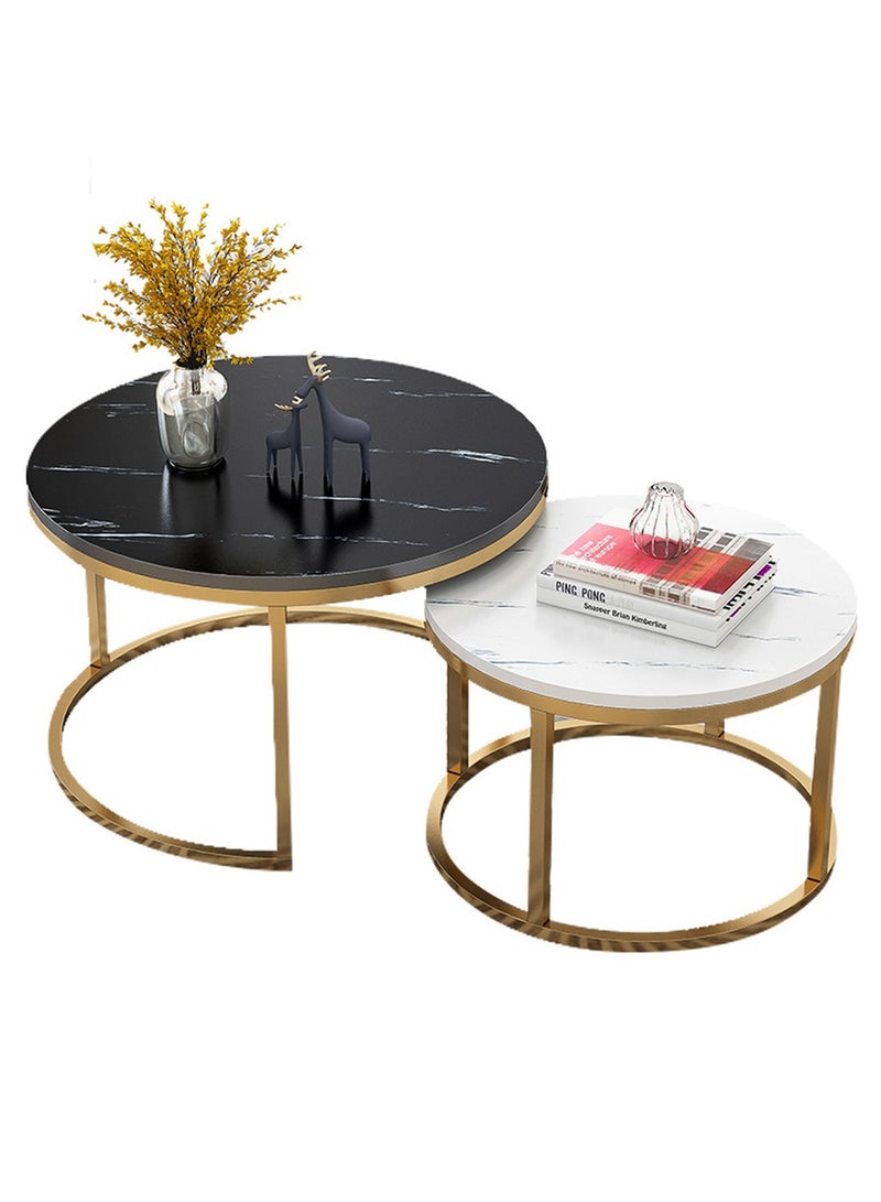 EqiEch Round Coffee Table Set Of 2, Nesting Table with Marble Pattern for Living Room Office Dining Room Balcony - Image 1