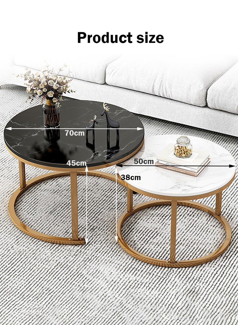 EqiEch Round Coffee Table Set Of 2, Nesting Table with Marble Pattern for Living Room Office Dining Room Balcony - Image 2