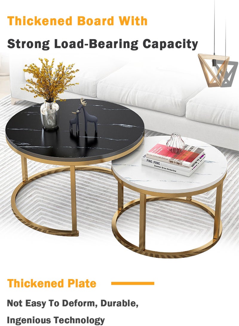 EqiEch Round Coffee Table Set Of 2, Nesting Table with Marble Pattern for Living Room Office Dining Room Balcony - Image 4