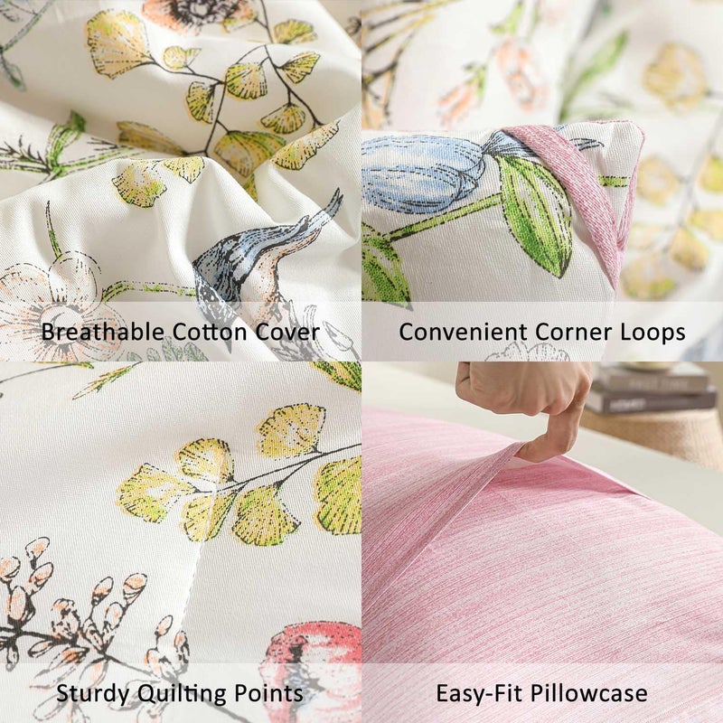 ALEISSEL White Floral Cotton Comforter Queen Size - 3PC Lightweight Bedding Sets with Soft Fill, Vibrant Garden Botanical Patterns, Petal Pink Reversible Design with Feminine Elegance - Image 5