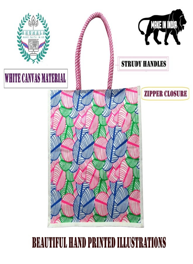 Anumala® Eco-Friendly White Canvas Bags with Zipper Closure| Organic Tote Bags Elegantly Printed for Return Gifts, Office, Grocery, Picnic, Shopping, Wedding Return Gifts. (14x6x16 Inches, Pack of 8) - Image 4