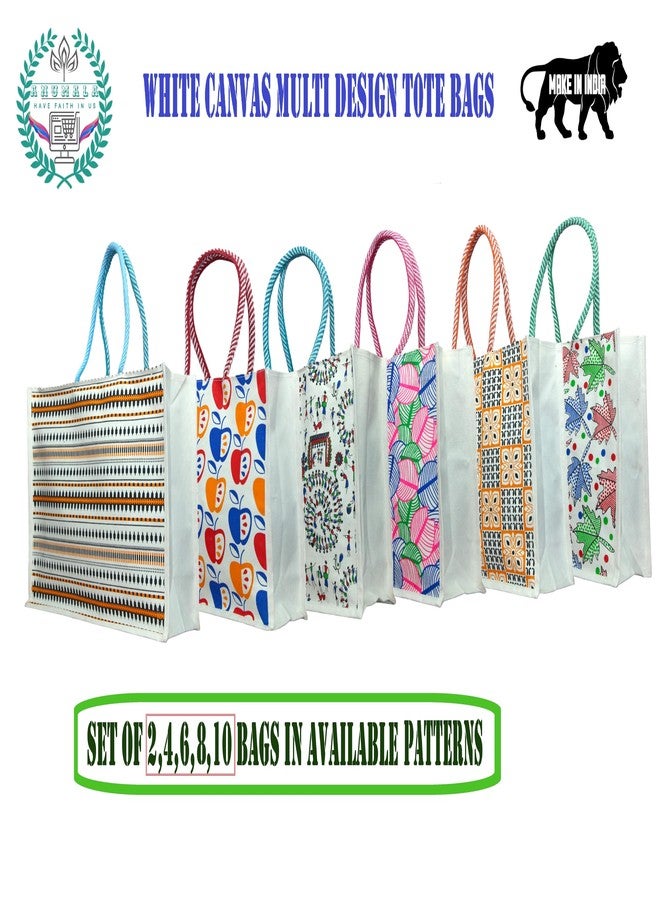 Anumala® Eco-Friendly White Canvas Bags with Zipper Closure| Organic Tote Bags Elegantly Printed for Return Gifts, Office, Grocery, Picnic, Shopping, Wedding Return Gifts. (14x6x16 Inches, Pack of 8) - Image 3