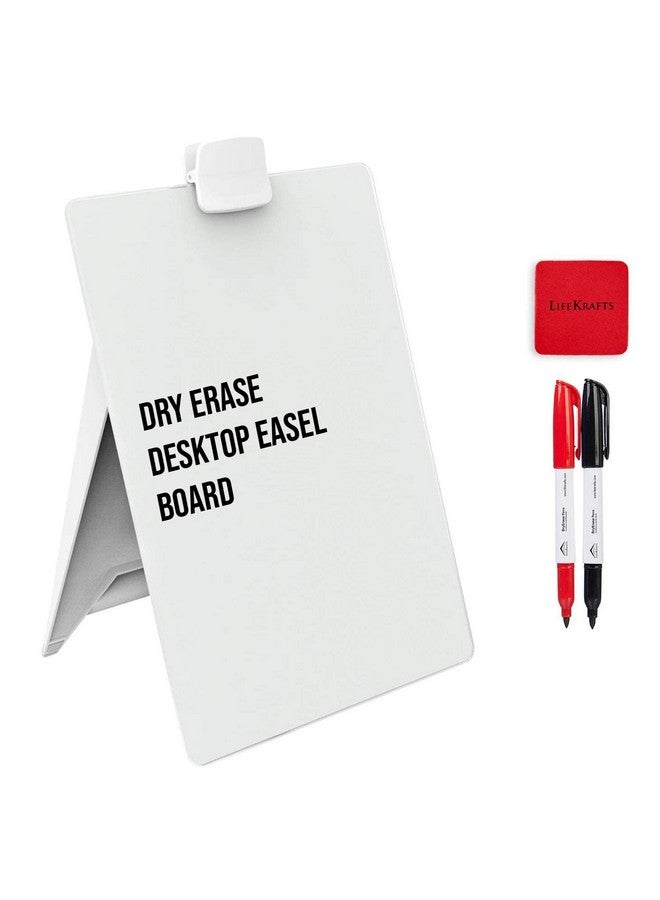 لايف كرافتس حامل لوح زجاجي قابل للمسح الجاف من لايف كرافتس | (9 × 12 بوصة) مع قلمين وممحاة واحدة - عبوة من قطعة واحدة | سبورة بيضاء زجاجية غير مغناطيسية على حامل لطاولة المكتب، رائعة للمكتب والمنزل. - Image 1