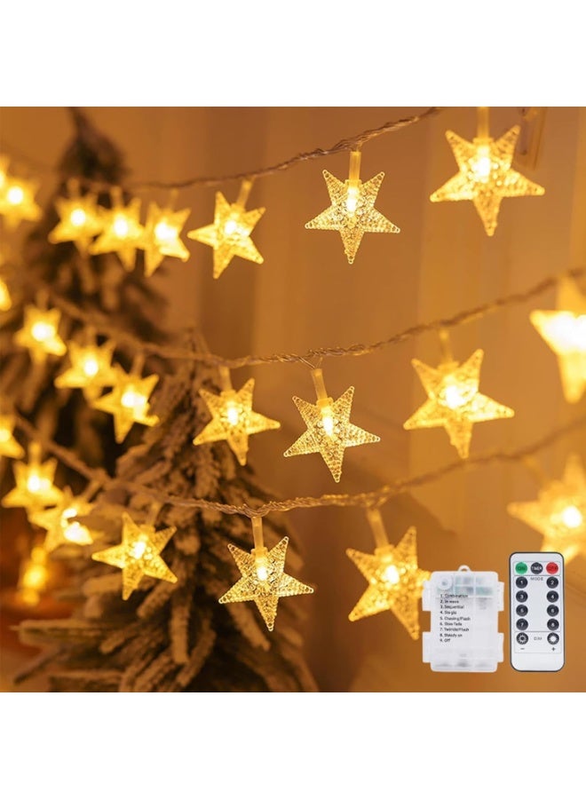 Dunekart Christmas Star String Lights – 80 LED, 10M Battery-Operated Fairy Lights with Remote, Waterproof Warm White Stars for Home, Party, Wedding & Garden Décor - Image 1