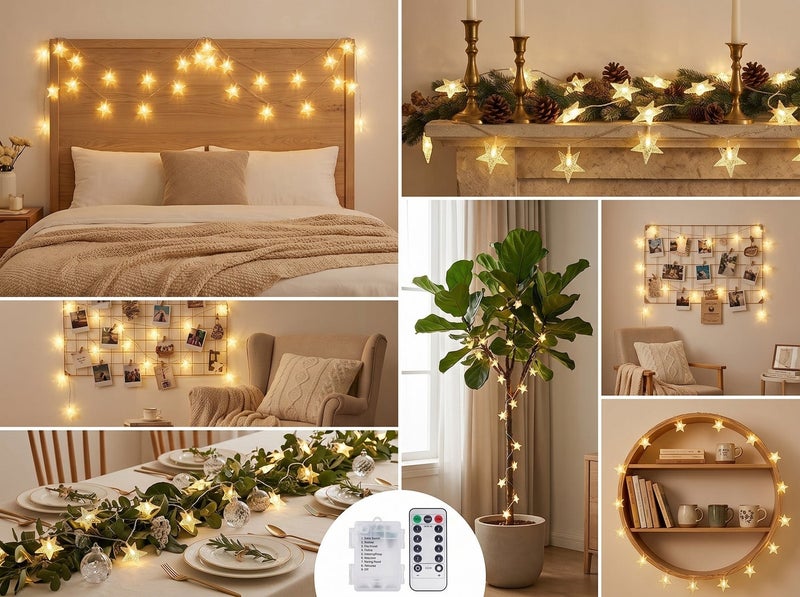 Dunekart Christmas Star String Lights – 80 LED, 10M Battery-Operated Fairy Lights with Remote, Waterproof Warm White Stars for Home, Party, Wedding & Garden Décor - Image 3