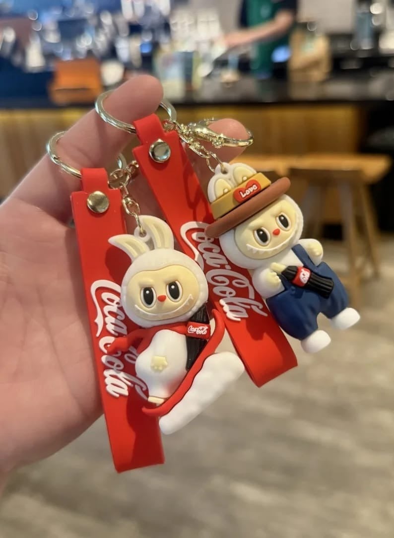 Coca-Cola Keychain Cute  Coca-Cola Labubu Doll Wristlet Accessories For Backpack Handbag Car Keys - Image 5