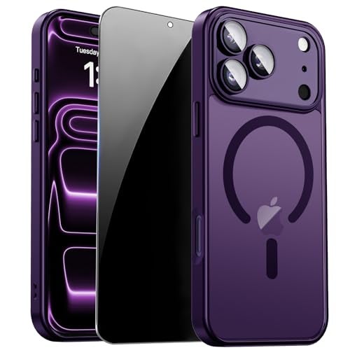 ZOZDOKG Magnetic for iPhone 17 Pro Max Case with Privacy Screen Protector & Camera Protection, Compatible with MagSafe Matte Shockproof Phone Case for iPhone 17 ProMax Women Girls, Purple - Image 1