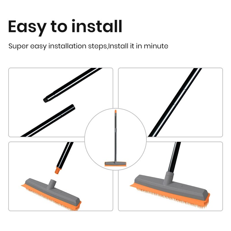 TreeLen Rubber Broom Carpet Rake Pet Hair Remover Broom with Squeegee Extension Push Broom for Carpet Hardwood Floor Tile Windows Cleaning - Image 5