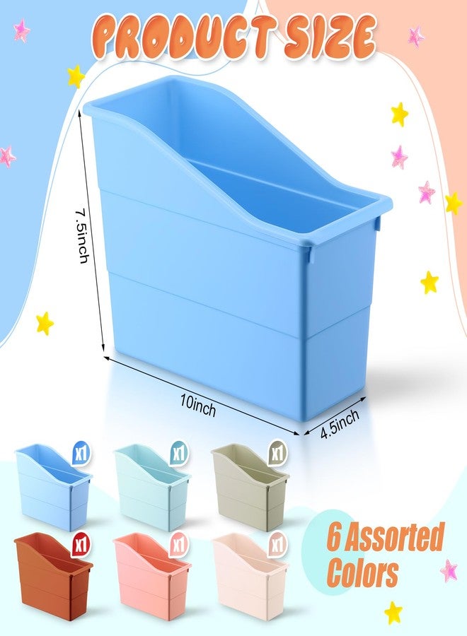Affrolling 6 Pack Book Bins for Classroom Book and Binder Holders Plastic Vertical Organizer Baskets Storage Boxes for Home Office Classroom Library Organization Supplies (Light Colors) - Image 2