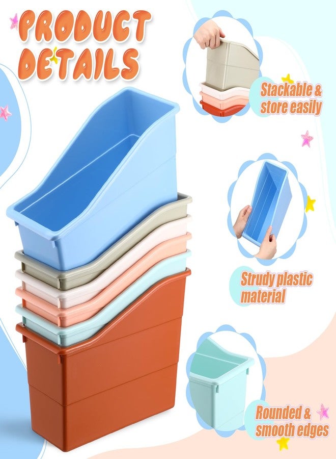 Affrolling 6 Pack Book Bins for Classroom Book and Binder Holders Plastic Vertical Organizer Baskets Storage Boxes for Home Office Classroom Library Organization Supplies (Light Colors) - Image 3