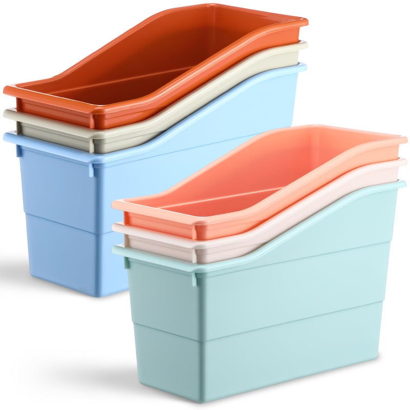 Affrolling 6 Pack Book Bins for Classroom Book and Binder Holders Plastic Vertical Organizer Baskets Storage Boxes for Home Office Classroom Library Organization Supplies (Light Colors) - Image 1