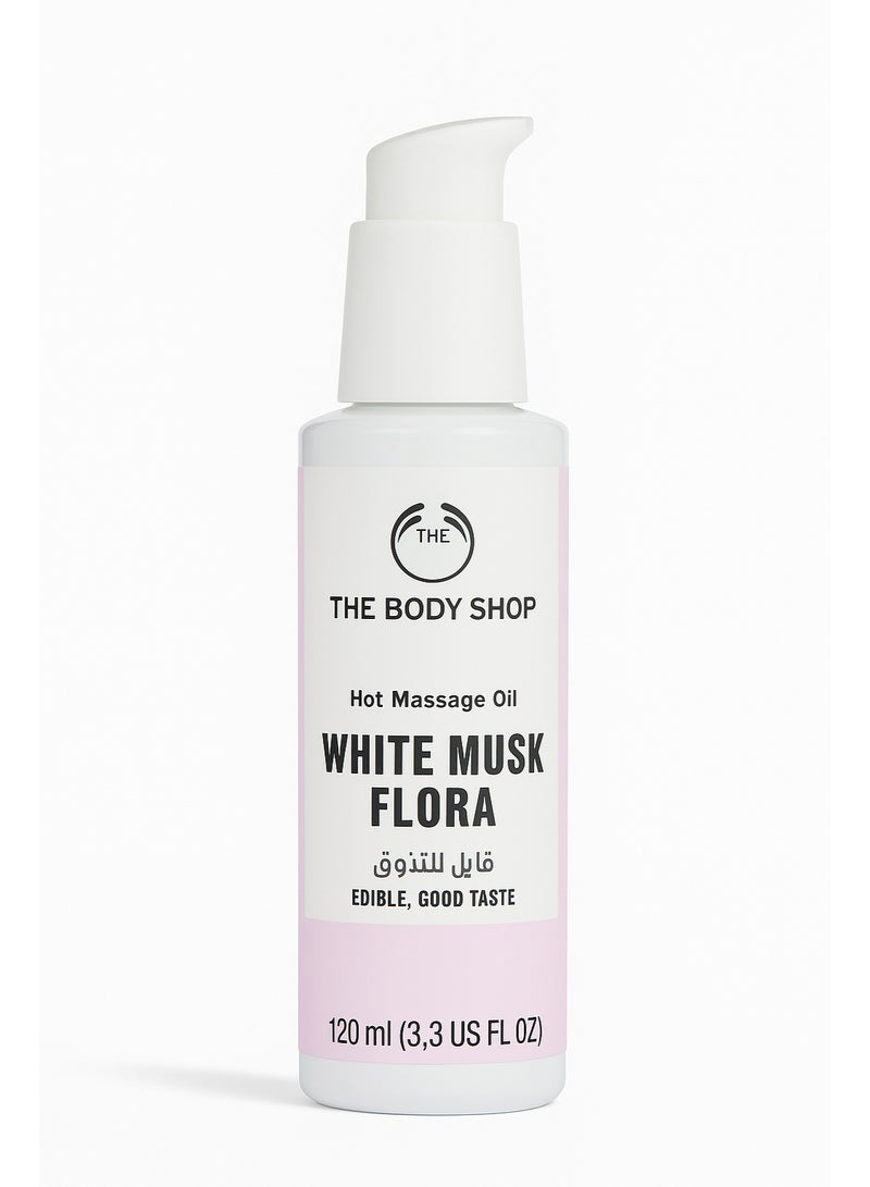 ذا بودي شوب زيت مساج وايت مسك فلورا من ذا بودي شوب – 120 مل | زيت تدليك ساخن قابل للأكل برائحة المسك الأبيض الزهرية – ترطيب ولمسة ناعمة للجسم - Image 1