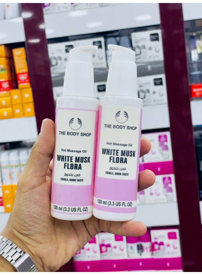 ذا بودي شوب زيت مساج وايت مسك فلورا من ذا بودي شوب – 120 مل | زيت تدليك ساخن قابل للأكل برائحة المسك الأبيض الزهرية – ترطيب ولمسة ناعمة للجسم - Image 3