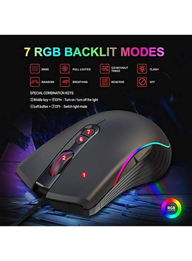 RGB Gaming Mouse, 4 DPI (1000/1600/3200/6400) Optical LED Mouse Wired with 7 ons RGB Marquee LED, Ideal for Laptop PC Computer Games and Daily Use (RGB 7 ons) - Image 4