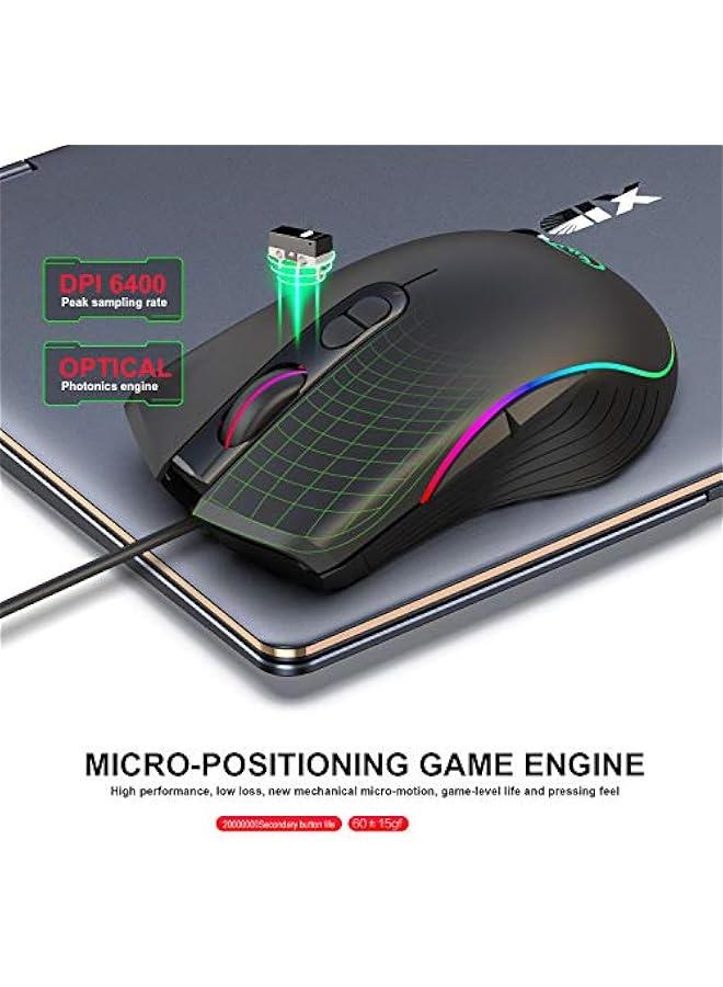 RGB Gaming Mouse, 4 DPI (1000/1600/3200/6400) Optical LED Mouse Wired with 7 ons RGB Marquee LED, Ideal for Laptop PC Computer Games and Daily Use (RGB 7 ons) - Image 2