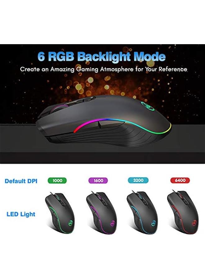 RGB Gaming Mouse, 4 DPI (1000/1600/3200/6400) Optical LED Mouse Wired with 7 ons RGB Marquee LED, Ideal for Laptop PC Computer Games and Daily Use (RGB 7 ons) - Image 3