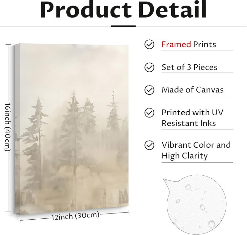 Youillne Foggy Forest Wall Art Set of 3 - Image 2