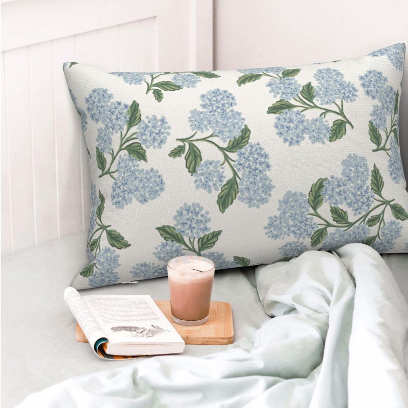 DAFENA Spring Pillow Covers 12x20 Inch 2 Pcs Blue Green Hydrangea Flower Decor Throw Pillows Vintage Floral Seasonal Summer Outdoor Decoration Lumbar Pillowcase Linen Cushion Cover for Couch Sofa - Image 2