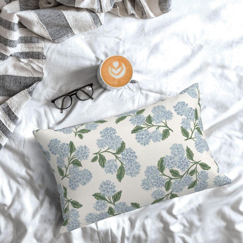 DAFENA Spring Pillow Covers 12x20 Inch 2 Pcs Blue Green Hydrangea Flower Decor Throw Pillows Vintage Floral Seasonal Summer Outdoor Decoration Lumbar Pillowcase Linen Cushion Cover for Couch Sofa - Image 3