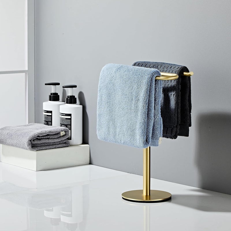 Gold Hand Towel Holder Stand, Free-Standing Towel Rack, SUS304 Stainless Steel Towel Bar Rack Stand, Tower Bar for Bathroom Kitchen Vanity Countertop… - Image 2