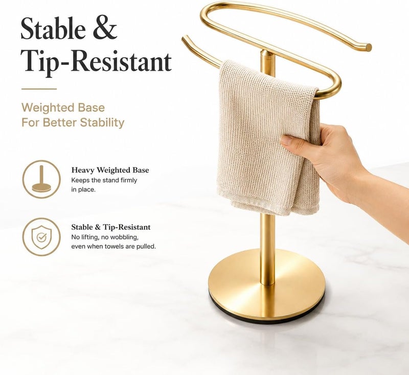 Gold Hand Towel Holder Stand, Free-Standing Towel Rack, SUS304 Stainless Steel Towel Bar Rack Stand, Tower Bar for Bathroom Kitchen Vanity Countertop… - Image 4