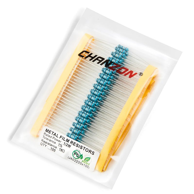 CHANZON 100pcs 1/2W (0.5W)18Ω ohm Metal Film Fixed Resistor 0.01 ±1% Tolerance 18 R MF Through Hole Resistors Current Limiting Rohs Certificated - Image 4