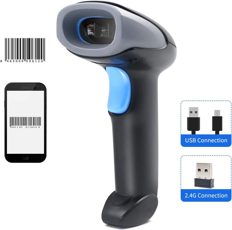 ماسح ضوئي للباركود أحادي الأبعاد محمول مع اتصال لاسلكي 2.4G ووضع مزدوج سلكي USB، بطارية 1200 مللي أمبير، مدى 25 مترًا، متوافق مع و Android للبيع بالتجزئة، والخدمات اللوجستية، و - Image 2